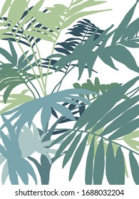 Vector illustration with palms. Green and blue palm leaves. Tropical leaf. Summer vibes. Nature. 