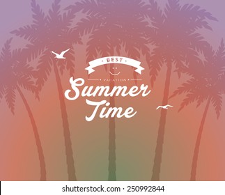Vector illustration of Palms silhouettes card background