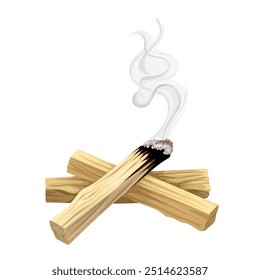 Ilustración vectorial de palo santo o palo santo, madera de aromaterapia con nombre científico Bursera Gravieolens, aislada sobre fondo blanco.