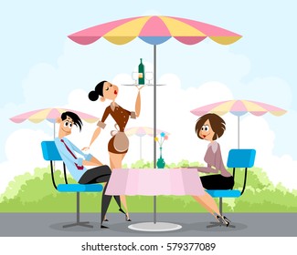 Vector illustration of a pals in summer cafe