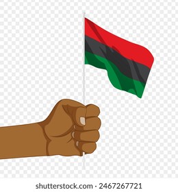 Vector illustration of Pan African Flag in hand on transparent background