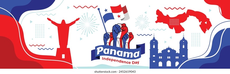 Ilustración vectorial del Día de la Independencia de Panamá. Fondo con globos

