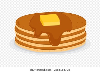 Vector illustration of Pancake with syrup and butter on transparent background