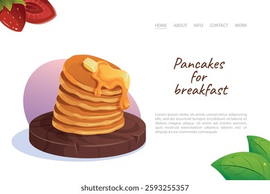 Vector illustration with pancakes. Breakfast. Web page design.