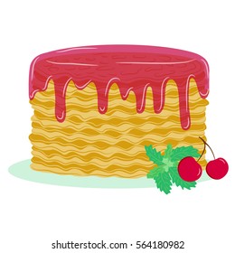 Vector illustration of pancakes with cherry jam