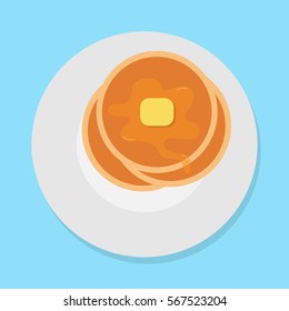 vector illustration of pancakes with honey and butter on plate