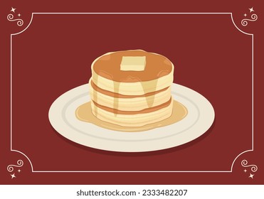 Vector illustration of pancakes (hotcakes) with butter and syrup