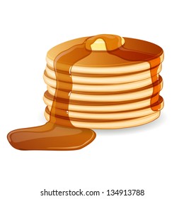 Vector Illustration of Pancakes with Maple Syrup and Butter