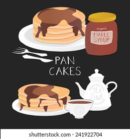 Vector Illustration of Pancakes with Maple Syrup and drink