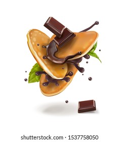 Vector illustration of pancakes with a splash of chocolate and pieces of chocolate