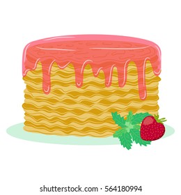 Vector illustration of pancakes with strawberry jam