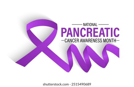 Vector illustration of  Pancreatic Cancer awareness month is observed every year in November. 
Calligraphy and Realistic purple ribbon. Vector illustration transparent background.