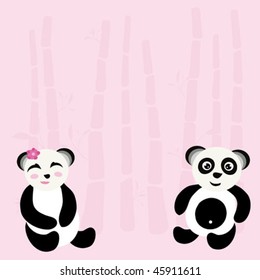 Vector illustration with panda and bamboo