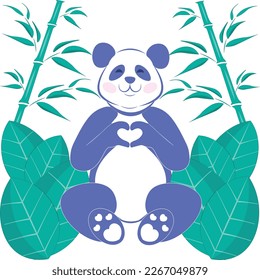 Ilustración vectorial de un panda en bambú, un panda feliz y lindo está sentado en un bosque de bambú