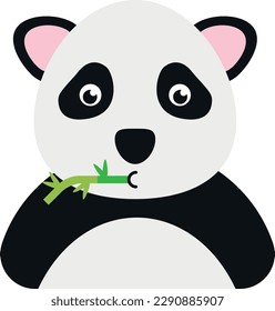Vector illustration of a panda bear eating a bamboo branch.
