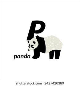 Vector illustration with panda bear and English capital letter P. childish alphabet for language learning	
