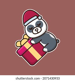 vector illustration of panda and big gift box