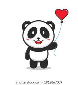Vector Illustration of Panda Brings Heart Shape Balloons