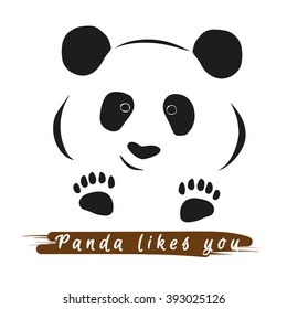 Vector illustration of panda, cartoon panda on white background. Text "Panda likes you"