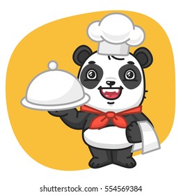 Vector Illustration, Panda Chef Holding Tray, Format EPS 8