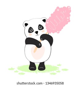Vector illustration of panda with cotton candy
