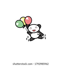 vector illustration of panda cub, panda holding colorful balloons. the vector can be used for logos, stickers, icons and etc