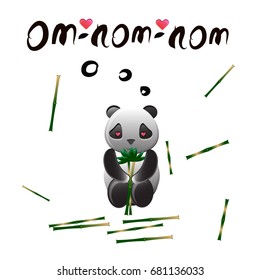 Vector illustration of of Panda eat concept. Panda and cane illustration with lettering. EPS 10