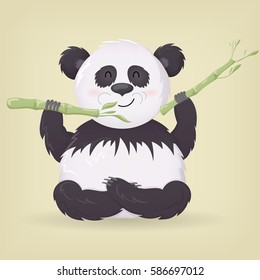 Vector illustration of a panda. Panda eating bamboo