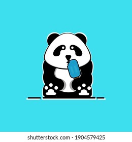 vector illustration of a panda eating ice cream