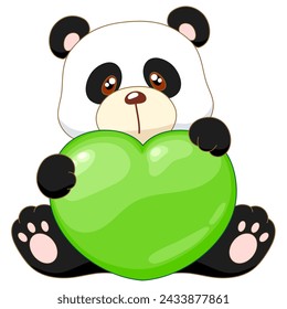 ilustración vectorial de panda con corazón verde