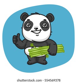 Vector Illustration, Panda Holds Bamboo and Showing Thumbs Up, Format EPS 8