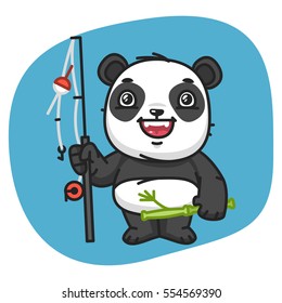 Vector Illustration, Panda Holds Fishing Rod, Format EPS 8