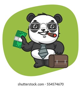 Vector Illustration, Panda Holds Suitcase and Money, Format EPS 8