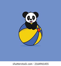 vector illustration of a panda hugging a beach ball, flat style illustration, suitable for children's content products