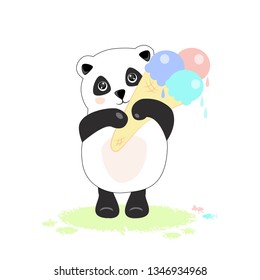 Vector illustration of panda with ice cream balls