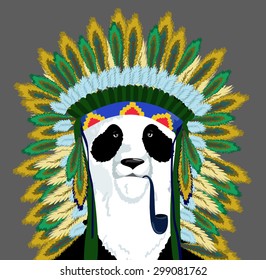 vector illustration of a panda in an Indian headdress
