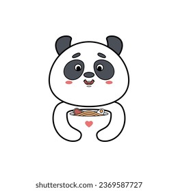 vector illustration of a panda mascot eating noodles by harris