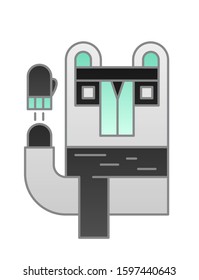 Vector illustration of a panda with a mittens. Icon for website, mobile application. Put on a mitt. Take off the mittens. Winter symbol of warmth.