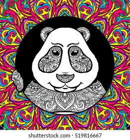 Vector Illustration Panda. Print for clothes, cards. Ethnic ornaments.Adult coloring book