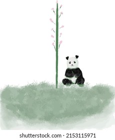 Vector illustration of panda sitting alone on the white background.