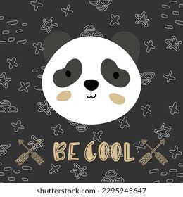 Vector illustration with panda.Tropical jungle cartoon creatures.Pastel animals background.Cute natural design for fabric, childrens clothing,textiles,wrapping paper.