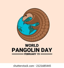 Vector illustration, pangolin coiled on globe, as world pangolin day banner.