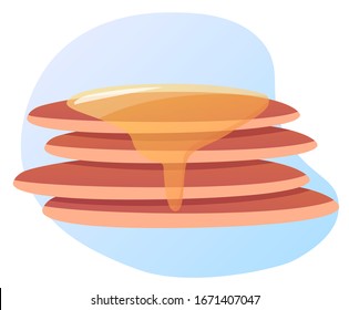 Vector illustration of pankakes on a blue background with honey or syrup