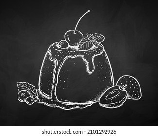 Ilustración vectorial de Panna Cotta. Dibujo de almejas aislado en el fondo de la pizarra.