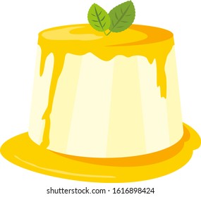 Vector illustration of Panna cotta on plate. Sweet dessert