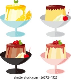 Vector illustration of Panna cotta on plate. Sweet dessert . pudding