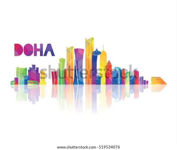 Vector Illustration Panorama City Doha Capital Stock Vector (Royalty ...