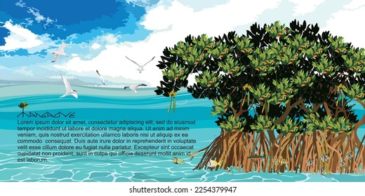 Vector illustration: Panorama of mangrove tree habitat.