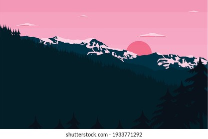 Vector Illustration. Panorama of mountains view. 