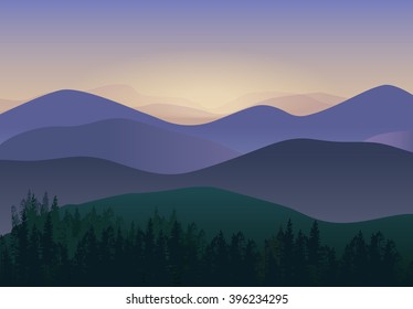 Vector illustration with Panorama Mountains view. Wonderful nature scenery.